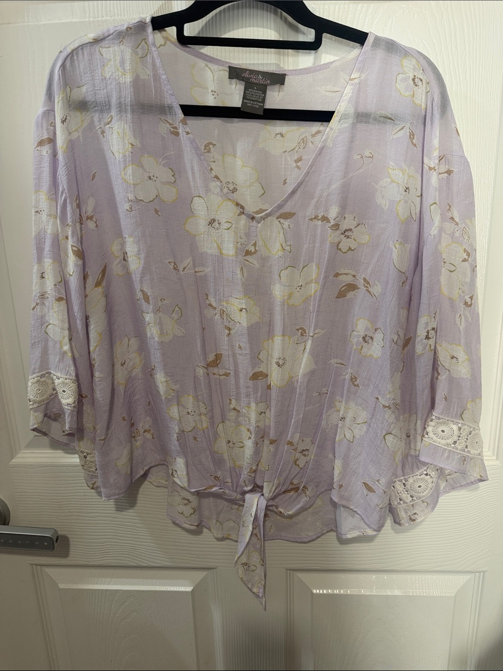 Olivia & Martin Lavender Floral Tie-Front Blouse